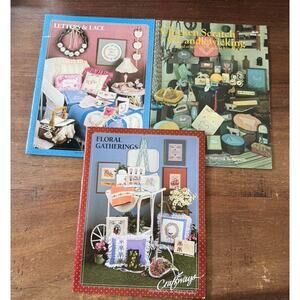 Lot of 3 Vintage Cross‎ Stitch Pattern Booklets Floral Cottagecore Farm 68